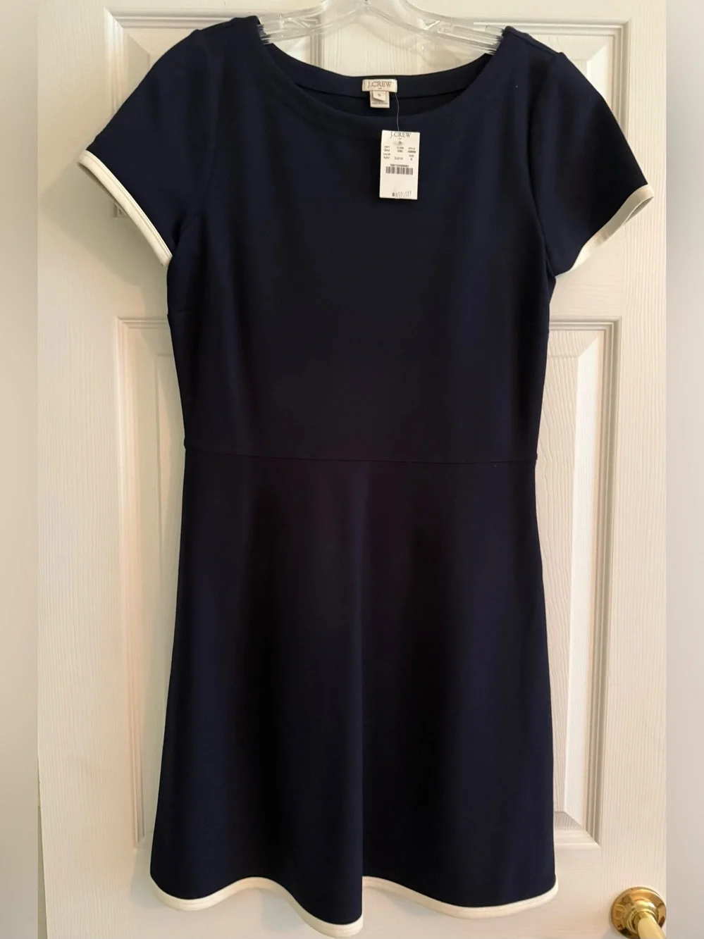 J. Crew Navy Dress with White Sleeve Trim